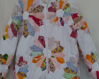 Patchwork Quilt Coat, Upcycled Cotton Jacket,  Kimono Style, Wedding Jacket, Valentine’s Day gift