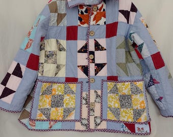 Upcycled Quilted Patchwork Coat, Quilt Jacket, size XL \ XXL