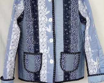 Patchwork Quilted Cotton Jacket: Upcycled Indigo Boro Coat, Size M