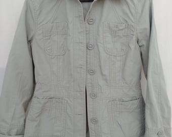 Vintage Cotton Safari Jacket: Military Style, Size 12 UK