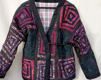 Patchwork Denim Quilted Jacket, Upcycled Jeans, Oversize