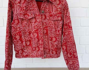 Vintage Red Cotton Jacket: Paisley Print, Size M
