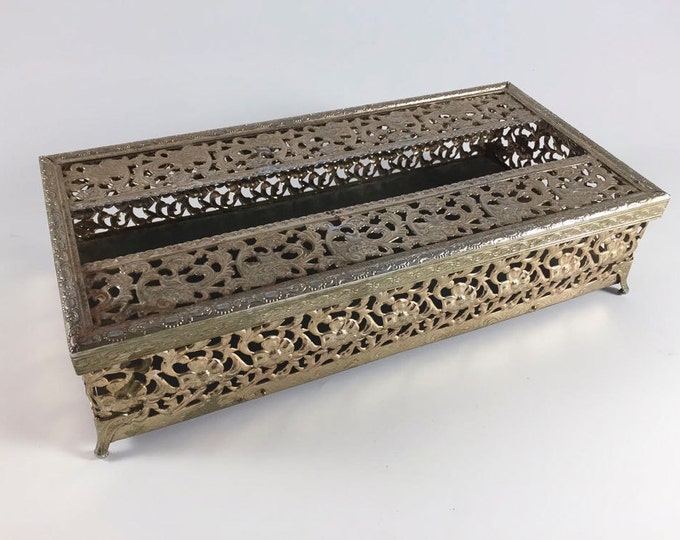 Vintage Metal Kleenex Box Holder Retro Gold Filigree Tissue Etsy
