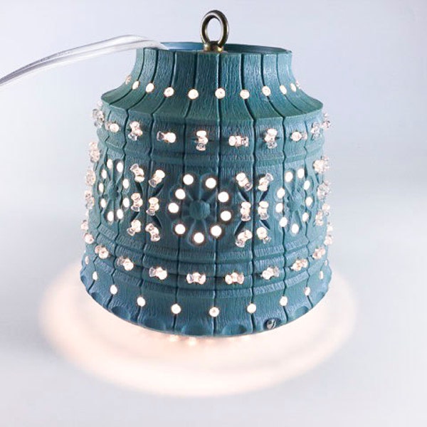 Vintage Lawnware Hanging Light Blue Green Turquoise Beaded Swag Lamp Tiki Bar Patio Light Retro Camping Camper Plastic Beaded Lampshade
