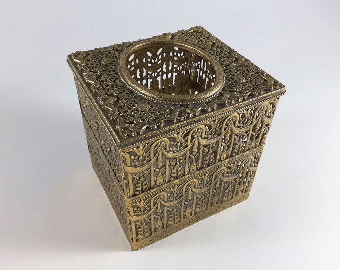 Vintage Metal Kleenex Box Holder Retro Gold Filigree Tissue Etsy