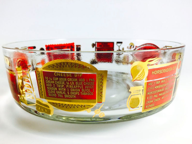 Vintage Chip And Dip Bowl Set With Recipes Glass Etsy
