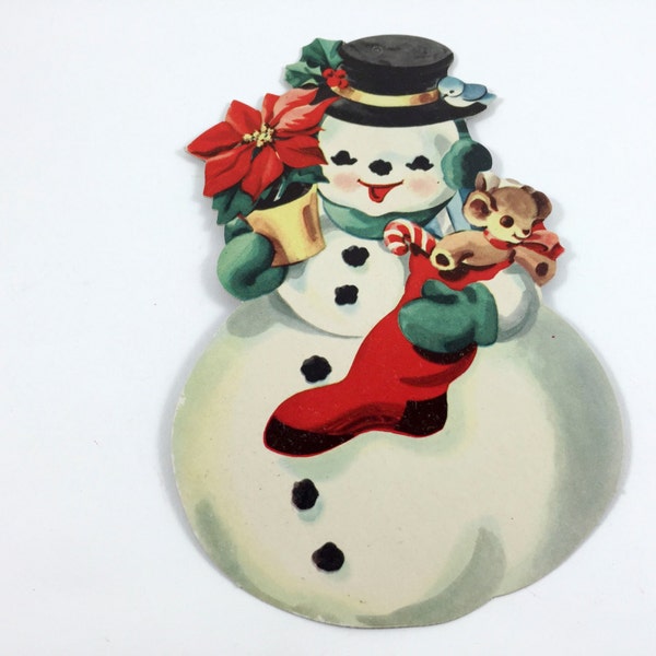 Vintage Christmas Snowman Die Cut Ephemera Cardstock Cut Out Kitschy Snowman Die Cut 1950s Snowman Christmas Decor Kitschy Christmas Decor
