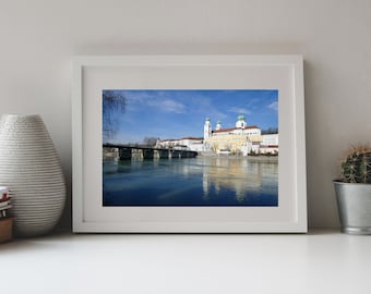 Photography City Overlook Passau, Germany, Old City of Passau and Cathedral St. Stephans, Bridge over River Inn