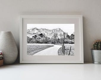 Photoprint Landscape, Black and White, Rural Area Bavaria, Mountain Zugspitze,