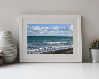 Photography Blue Sea and Clouds, Italian Beach Photo