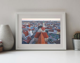 Fotografie Dächer von München, Stadtansicht, Blick von oben.