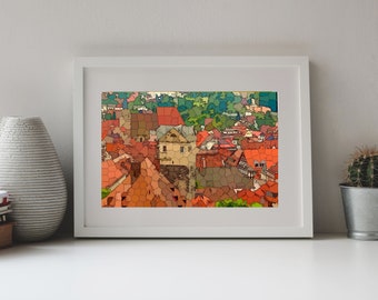 Photo Print, Red Roofs of Kronach, Franconia, Germany, Digital Art