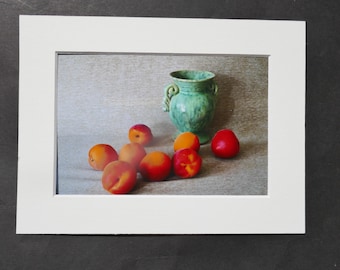 Photography, Still Live Small Green Vase with Apricots