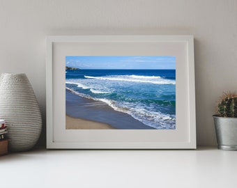 Photography Blue Sea Italy,  Ocean Shore, Beach Photo, White Waves, Seascape