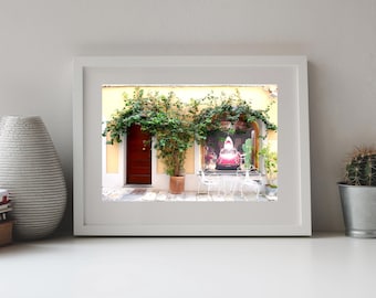 Photography Italy,  Quaint Shop Window, Fiat Car and Shark, Coffee Shop, Oversized Photo