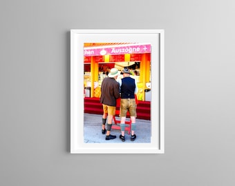 Photo Print, Quaint Capture of two Visitors at the Oktoberfest in Traditional Costumes