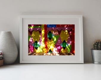 Photography, Colorful Wall and Pattern of Shadows, Abstract
