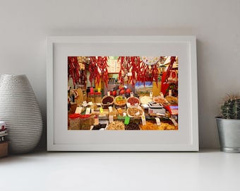 Photography Florence Italy, Market Stall, Colorful, Kitchenart, Red Peppers, Nuts