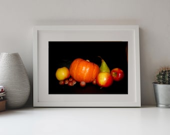 Photography, Still Live of Autumnal Fruit on  Black Background