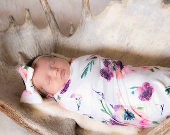 Floral Newborn Cocoon Set | Baby Swaddle with Matching Headband