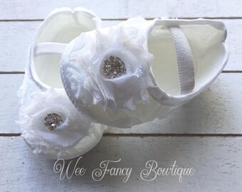 Baptism shoes and matching headband set | white shabby headband | baptism headband | christening headband set | shoes and headband set