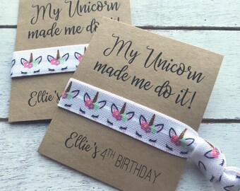 Personalized Unicorn Hair Tie Party Favors | Birthday Bachelorette