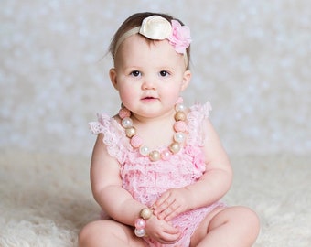 Pink Lace Baby Romper Set | First Birthday Outfit