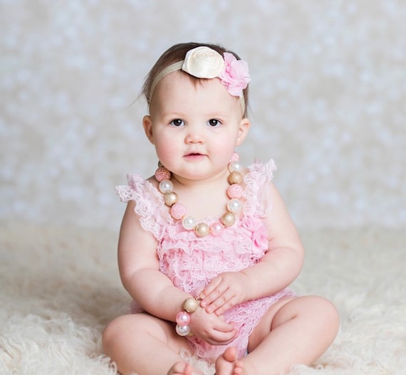 Pink Lace Baby Romper Set First Birthday Outfit
