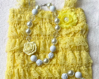 Yellow Lace Baby Romper Set | First Birthday, Cake Smash Outfit
