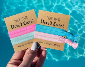 POOL PARTY Favors | Pool Hair Don’t Care Hair Tie Favors | Girls Just Wanna Have Sun Ponytail Holders | Birthday Party Favours