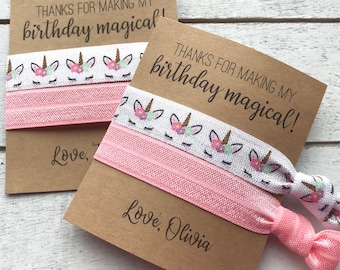 Personalized Unicorn Hair Tie Favors | Birthday Girl Party