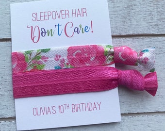 Birthday Party Favors | Sleepover Hair Don’t Care Hair Tie Favors | Sleepover Birthday Party Favours | Birthday Girl Party