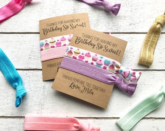 Custom CUPCAKE Party Favors | Thanks for making my birthday so sweet Hair Tie Favors | CUPCAKE Hair Tie Favors | Birthday Girl Party