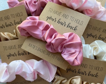 Personalized Bachelorette Party Favor Scrunchie | Hair Ties | To Have and To Hold Your Hair Back | Hen Party | Bridesmaid Proposal | Moh Gif