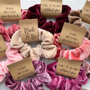 Bridal Party Scrunchies I Can’t Tie The Knot Without You VELVET Scrunchies | Bridesmaid Proposal Gift | To Have and to Hold Scrunchies