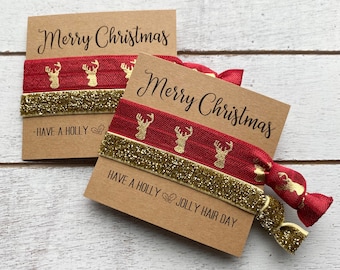 Christmas Party Favors | Holiday Gift Tag with Hair Tie | Sleigh All Day Stocking Stuffers | Friend coworker teacher gift | Gift tags