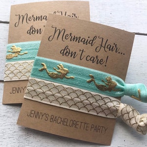 CUSTOM BACHELORETTE Hair Tie Favors |Mermaid Hair Don&#39;t Care Bachelorette Party Favors | Mermaid Party | PERSONALIZED name