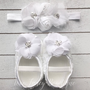 Baptism headband and matching shoe set - baptism headband set - baptism headband - christening headband set - flower girl headband