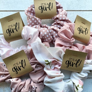 IT’S a GIRL! Custom Baby Shower Scrunchies | Baby Shower Scrunchie Favors | Personalized Sip and See Favors | Baby Girl Shower Favors