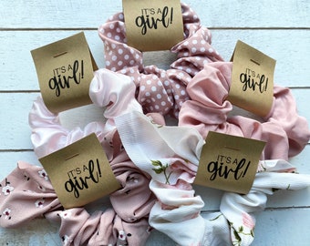 IT’S a GIRL! Custom Baby Shower Scrunchies | Baby Shower Scrunchie Favors | Personalized Sip and See Favors | Baby Girl Shower Favors