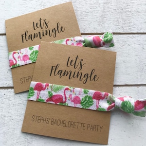 Let’s Flamingle Party Favors | Tropical Flamingo Favors | CUSTOM BACHELORETTE Hair Tie Favors | Flamingo Party Ideas | Let’s Flocking Party