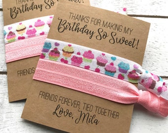 Custom CUPCAKE Party Favors | Thanks for making my birthday so sweet Hair Tie Favors | CUPCAKE Hair Tie Favors | Birthday Girl Party