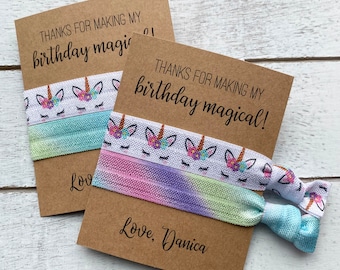 Custom UNICORN Party Favors | Thanks for making my birthday magical Hair Tie Favors | UNICORN Hair Tie Favors | Birthday Girl Party Favors