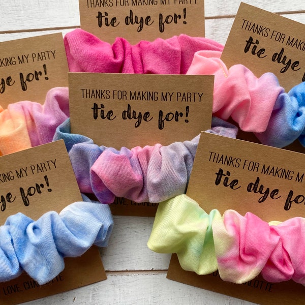 Pack of 6 + Thanks For Making My Party TIE DYE For favors | Birthday Party Tie Dye Scrunchie Favors | Tie Dye Bachelorette Party Favors