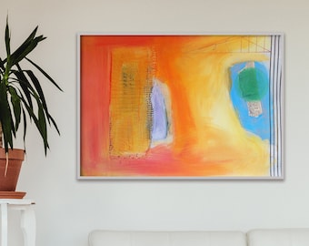Original Modern Abstract Painting Textured Acrylic Mixed Media Collage Art Contemporary Colorful Artwork Expressionist Wall Decor 70 x 50 cm