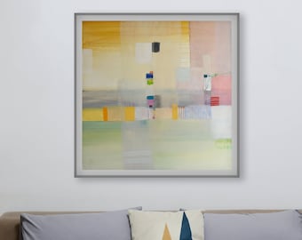 Abstract print large,yellow and green giclée print of painting,semi abstract landscape,custom size wall art,wall decor living room.