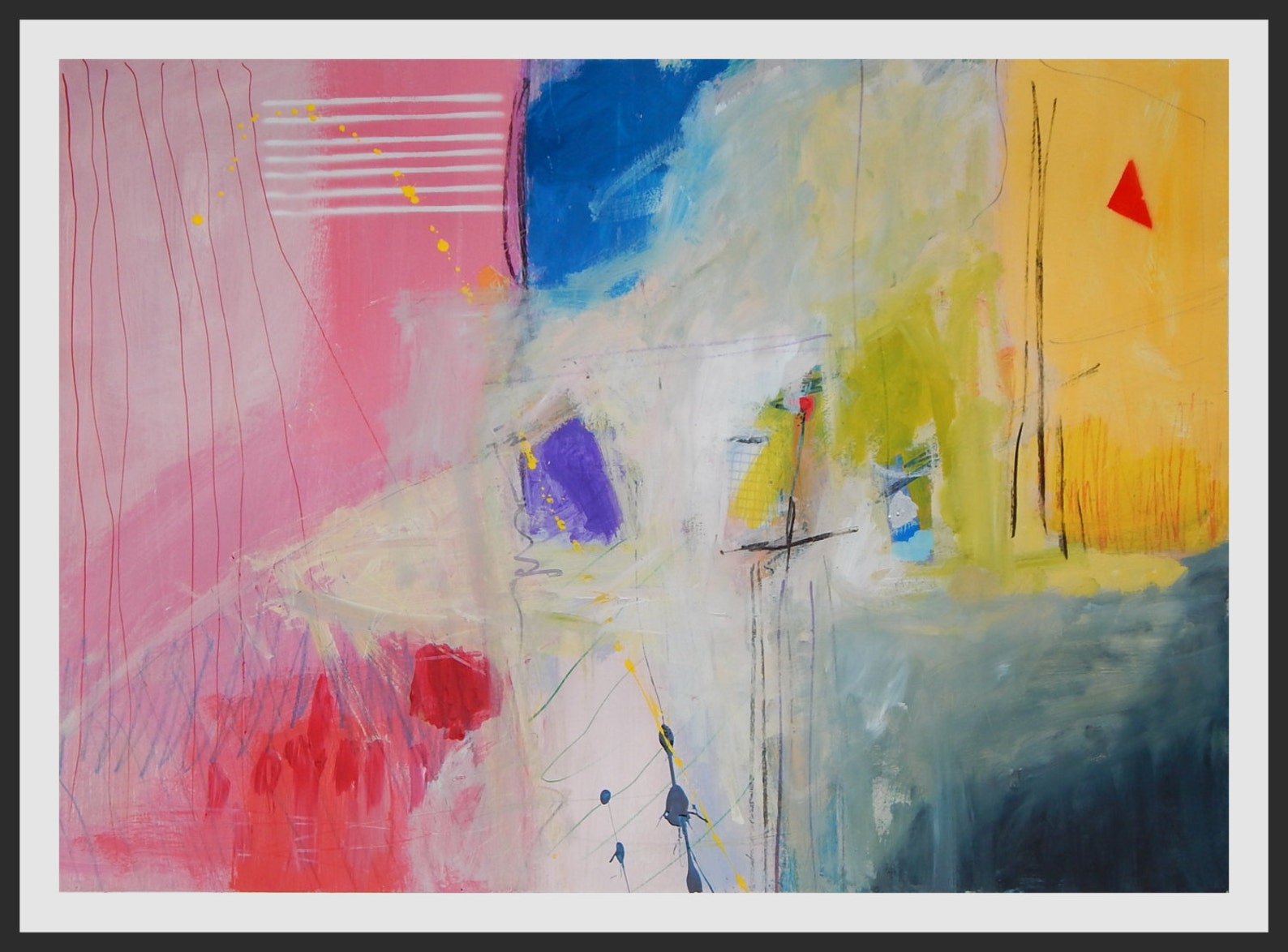 Horizontal Abstract Art Pink Yellow Blue Grey White Custum Size Giclee