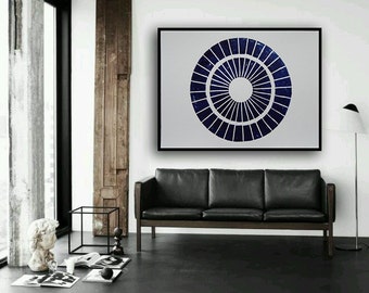 Modern Art Large Giclee Print From Original Horizontal Painting Blue And White Contemporary Modern Op Art