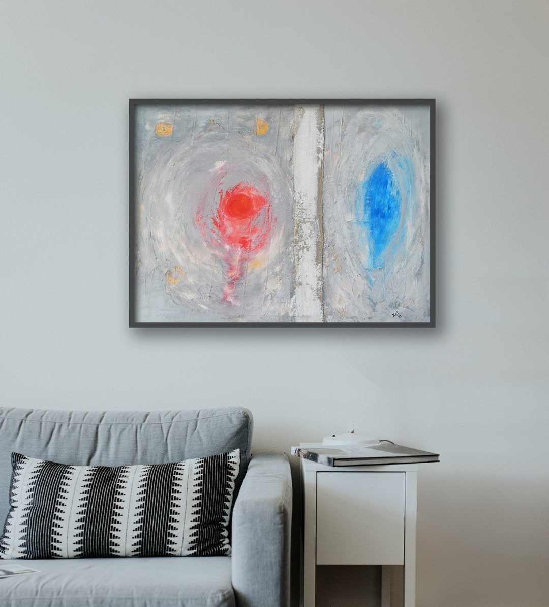 Modern Painting Gray Red Blue, Abstract Textured Painting on Canvas ...