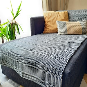 Recycled Cotton Sofa Chair Cover- Sofa Throw Over Blanket - Colorful Geometric Bedspread - Large Couch Settee Cover - Upholstery Fabric